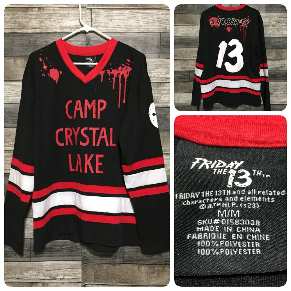 Friday The 13th Hockey Jersey Men’s M Black Red Jason Voorhies Camp Crystal Lake